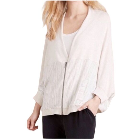 Anthropologie moth Austral zip dolman sleeve oatmeal and gray sweater size large - Picture 2 of 8